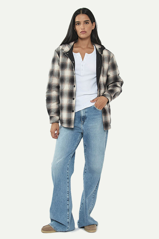 מעיל פלנל דו־צדדי בצבע שחור