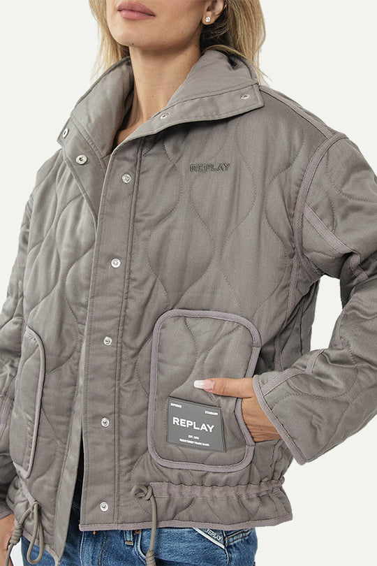 מעיל קווילט בצבע אפור