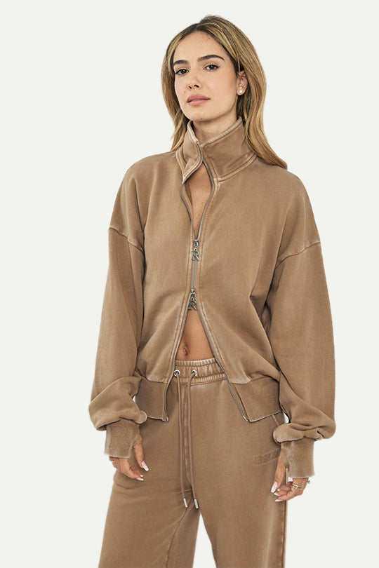 סווטשירט עם רוכסן בצבע חום