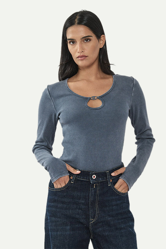 בגד גוף שרוול ארוך בצבע כחול