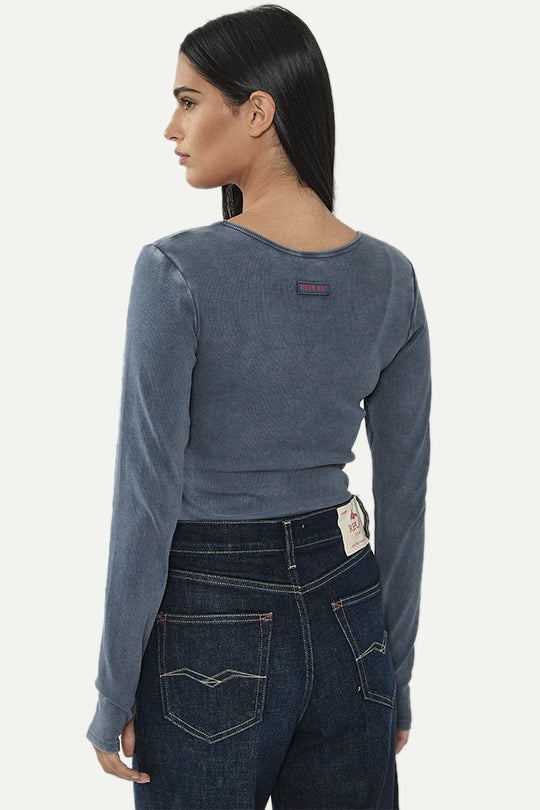 בגד גוף שרוול ארוך בצבע כחול