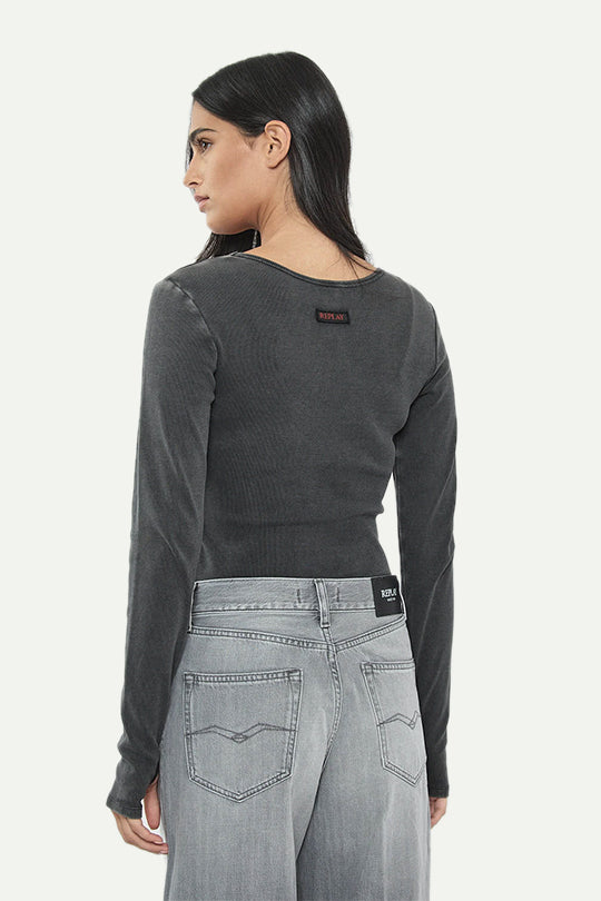 בגד גוף שרוול ארוך בצבע שחור