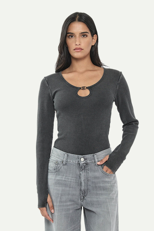 בגד גוף שרוול ארוך בצבע שחור