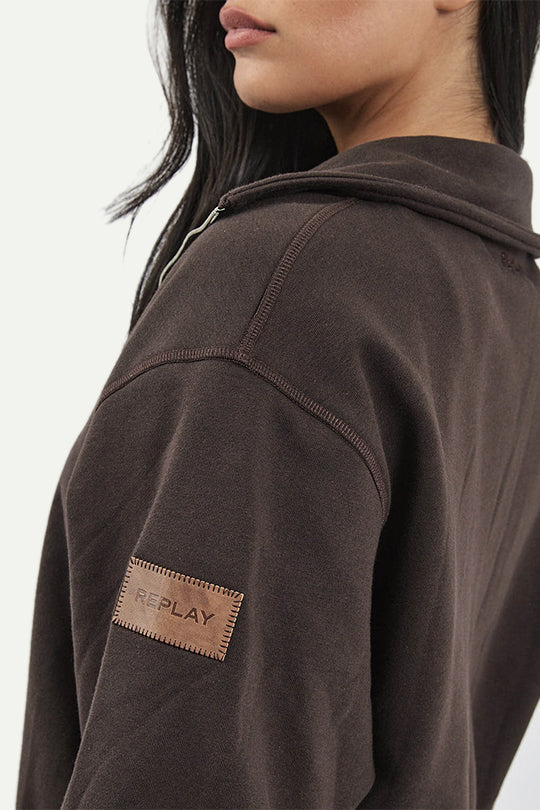 ג'קט קרופ עם רוכסן בצבע חום