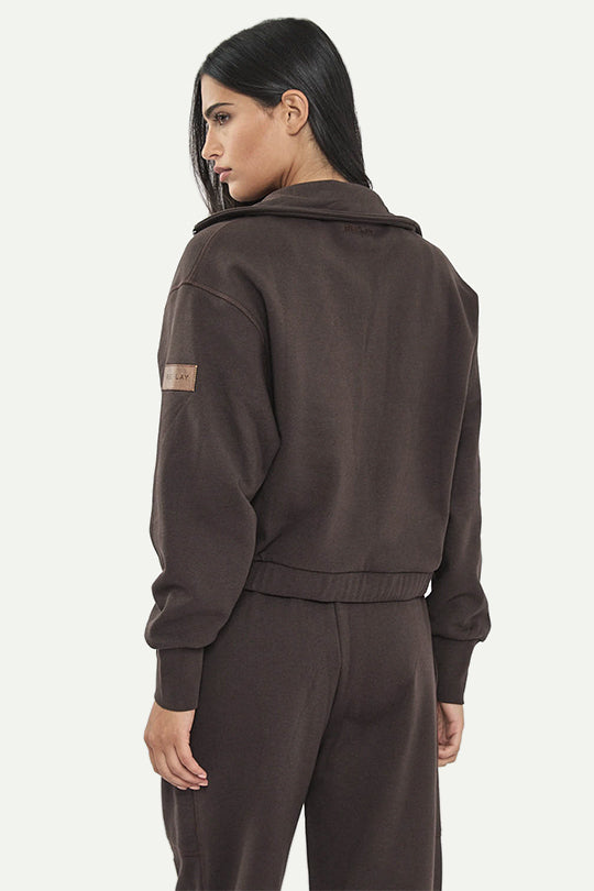 ג'קט קרופ עם רוכסן בצבע חום