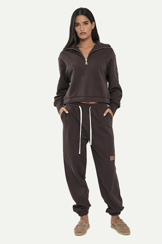 ג'קט קרופ עם רוכסן בצבע חום