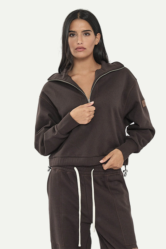 ג'קט קרופ עם רוכסן בצבע חום