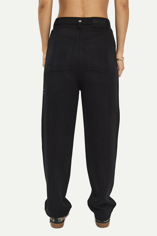 מכנסיים ארוכים בגזרה רחבה בצבע שחור