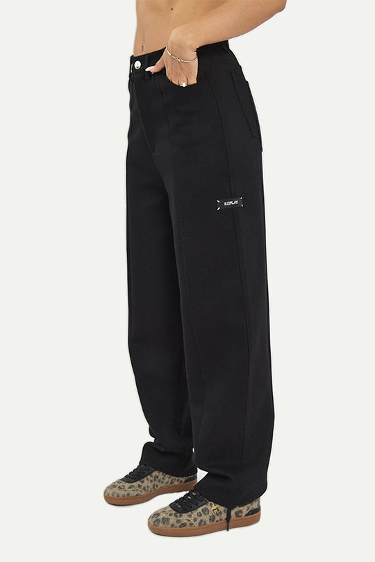 מכנסיים ארוכים בגזרה רחבה בצבע שחור