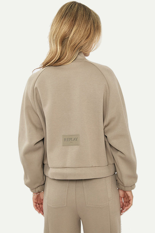 ג׳קט קצר עם רוכסן בצבע בז'