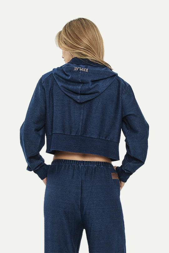 ג׳קט דנים לנשים בצבע כחול כהה עם רוכסן