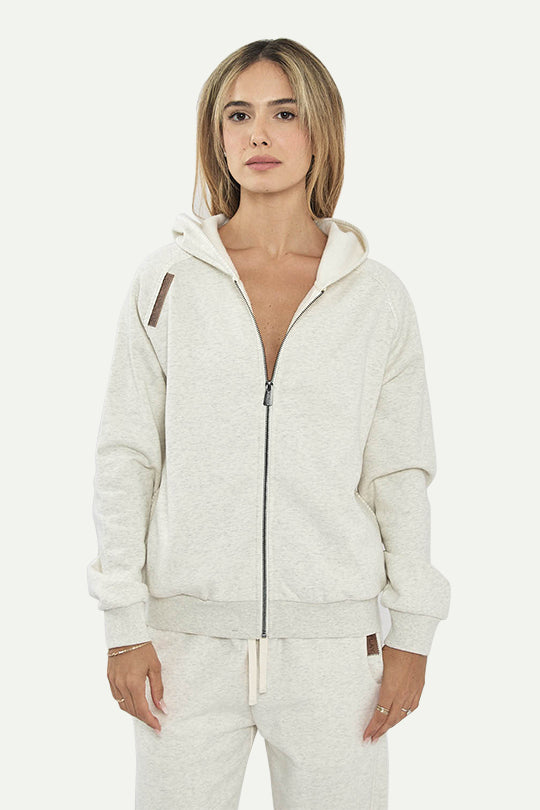 קפוצ'וןCVC ZIPPED HOODED בצבע קרם