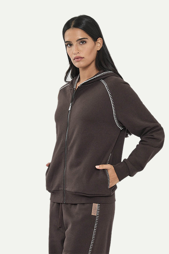 קפוצ’ון רוכסן W CVC בצבע חום