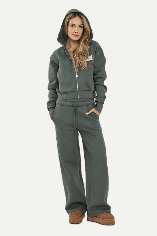 קפוצ'ון INTERLOCK ZIPPED בצבע ירוק