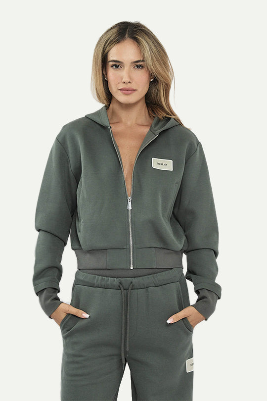 קפוצ'ון INTERLOCK ZIPPED בצבע ירוק