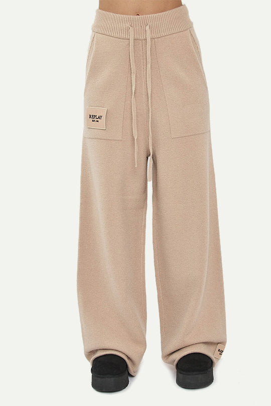 מכנסי סריג ארוכים בצבע בז'