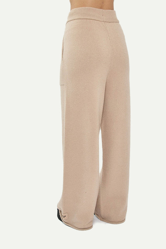 מכנסי סריג ארוכים בצבע בז'