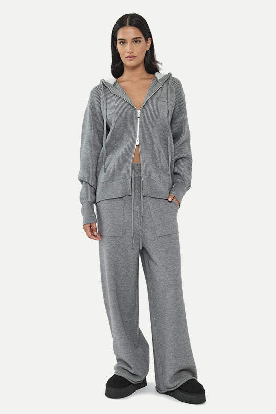 מכנסי סריג ארוכים בצבע אפור