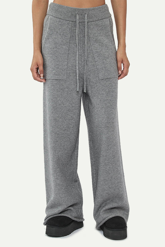 מכנסי סריג ארוכים בצבע אפור