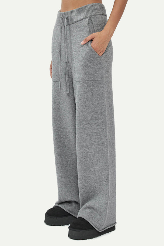 מכנסי סריג ארוכים בצבע אפור