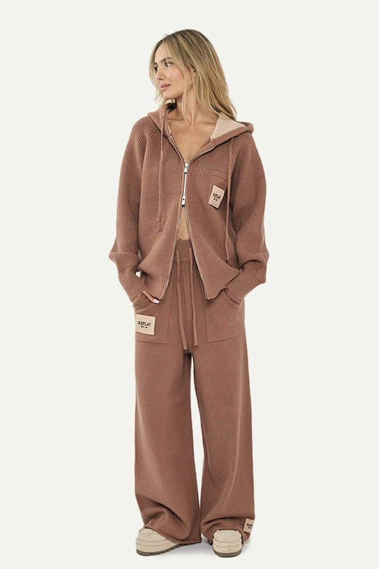 מכנסי סריג ארוכים בצבע חום