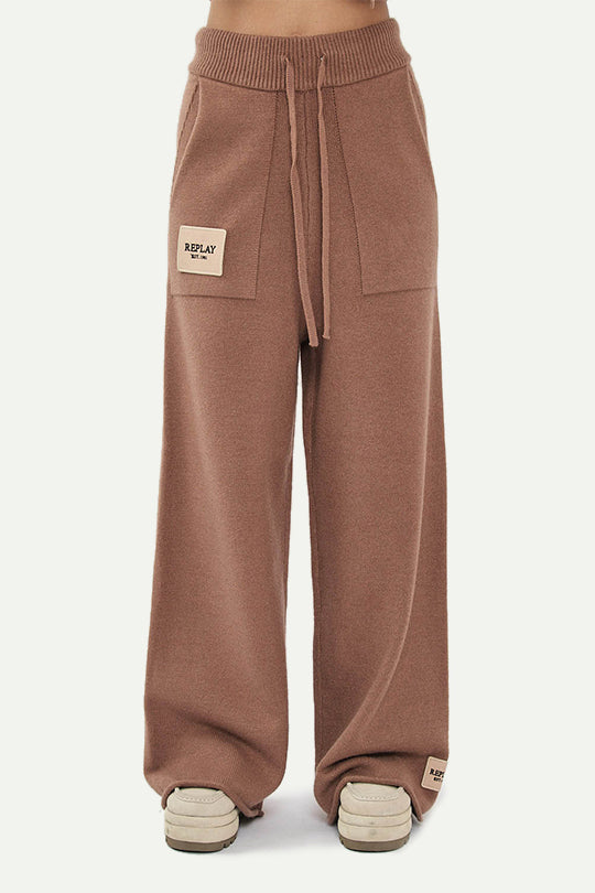 מכנסי סריג ארוכים בצבע חום