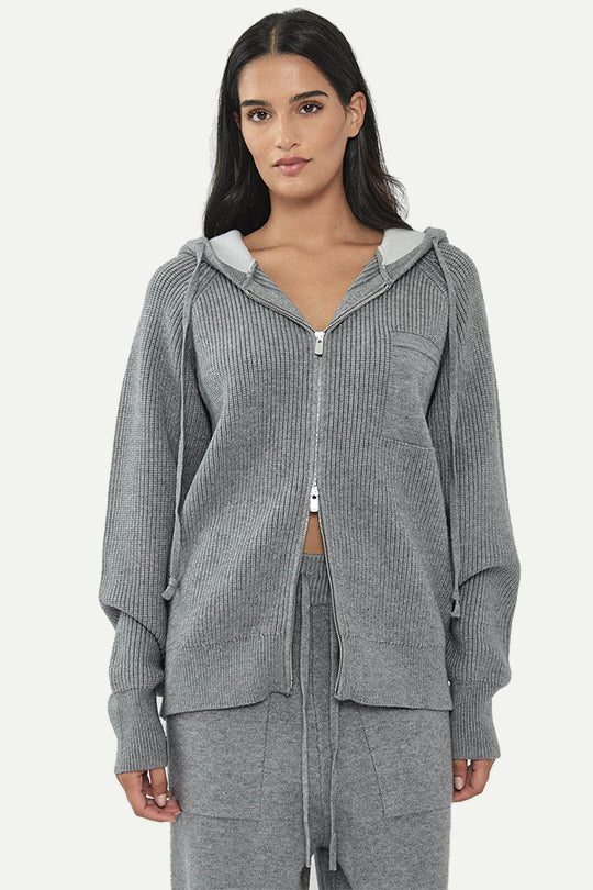 קפוצ'ון סריג עם רוכסן בצבע אפור