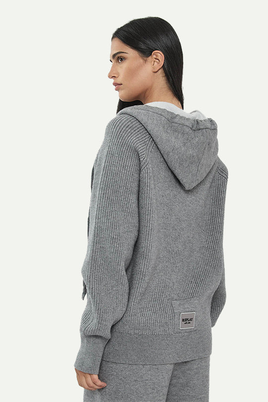 קפוצ'ון סריג עם רוכסן בצבע אפור