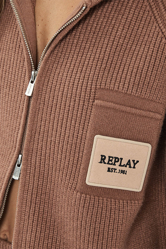 קפוצ'ון סריג עם רוכסן בצבע חום