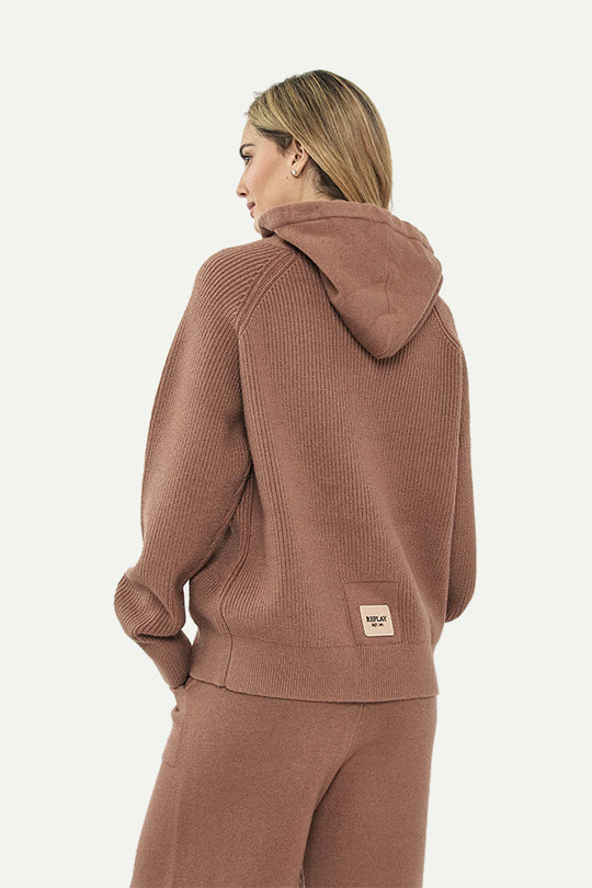 קפוצ'ון סריג עם רוכסן בצבע חום