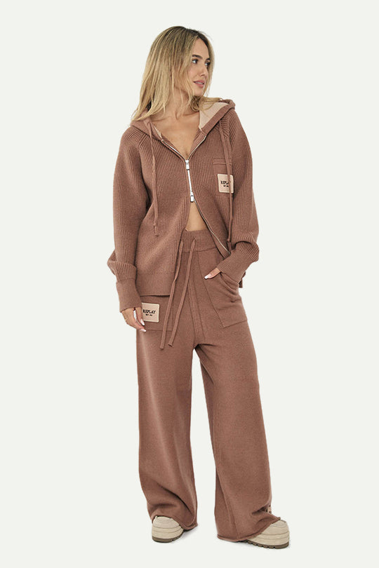 קפוצ'ון סריג עם רוכסן בצבע חום