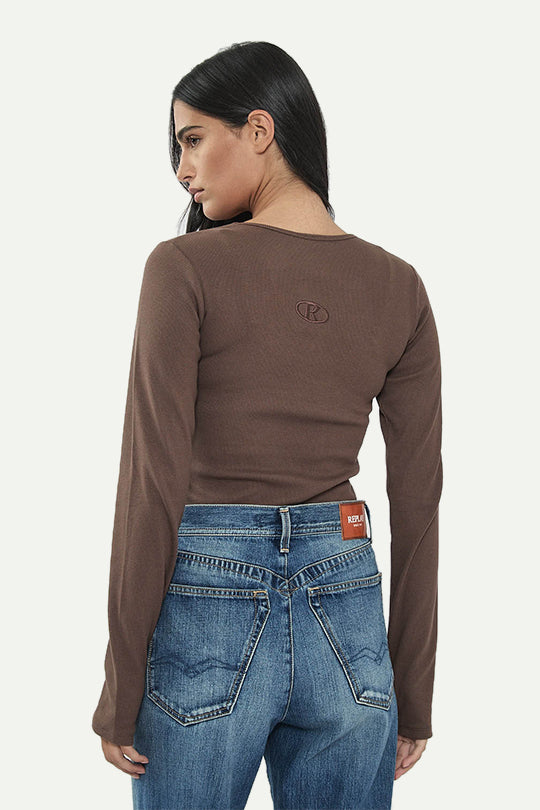 בגד גוף ריב ארוך בצבע חום