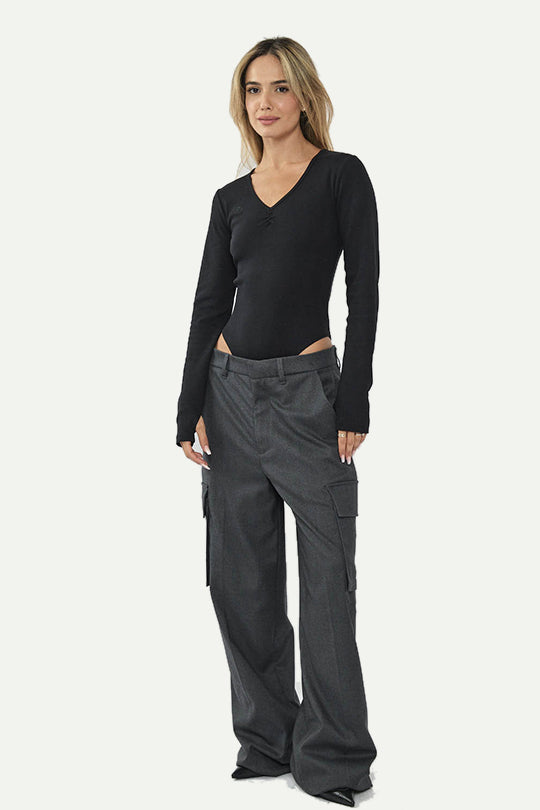 בגד גוף ריב ארוך בצבע שחור