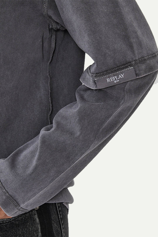 חולצה ארוכה בגזרת אוברסייז בצבע אפור