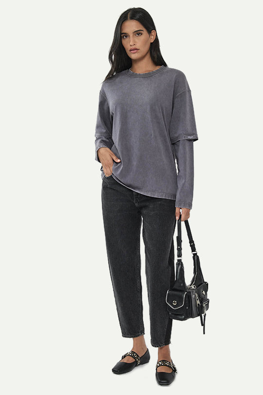 חולצה ארוכה בגזרת אוברסייז בצבע אפור