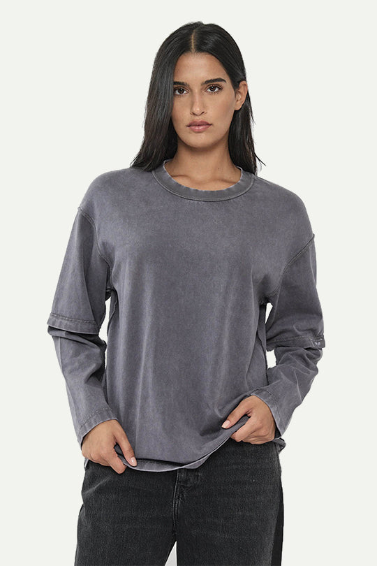 חולצה ארוכה בגזרת אוברסייז בצבע אפור