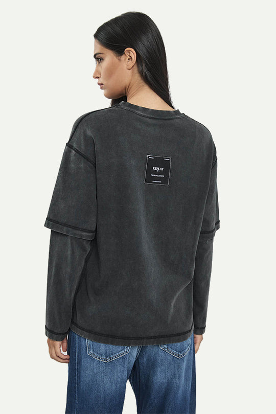 חולצה ארוכה בגזרת אוברסייז בצבע שחור