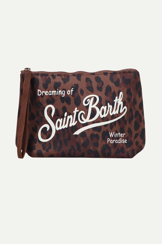 תיק קלאץ' עם רקמת Saint Barth בהדפס מנומר חום