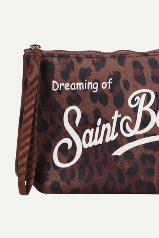 תיק קלאץ' עם רקמת Saint Barth בהדפס מנומר חום