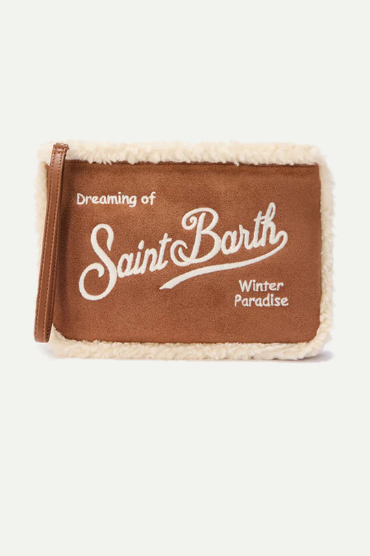 תיק POCHETTE בצבע קאמל עם פרווה לבנה