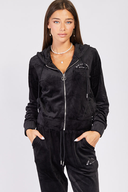 סווטשירט קפוצ'ון מרוכסן Kiss My בצבע שחור