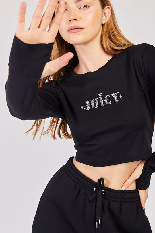 חולצת קרופ ארוכה JUICY בצבע שחור