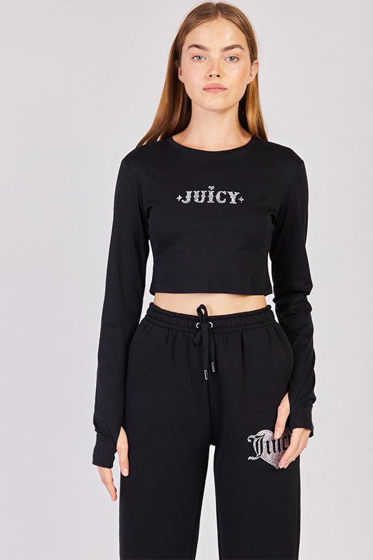 חולצת קרופ ארוכה JUICY בצבע שחור