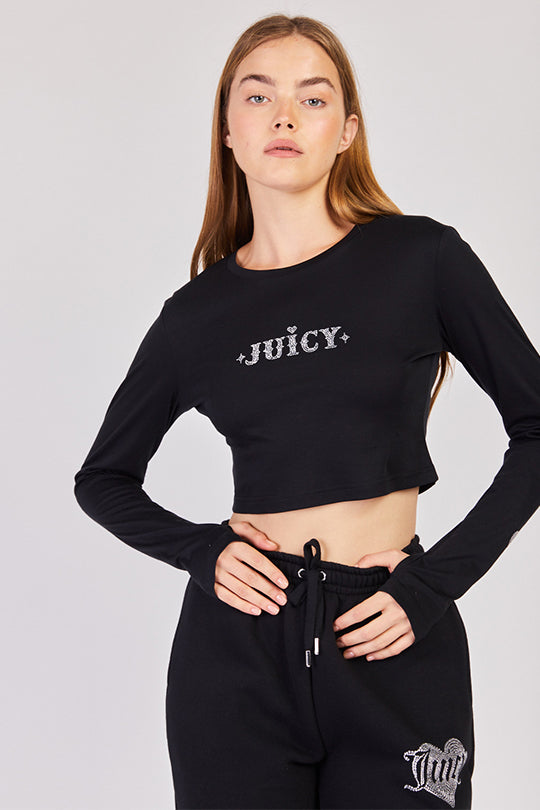 חולצת קרופ ארוכה JUICY בצבע שחור