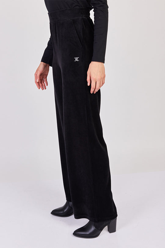 מכנסי טרנינג מבד קטיפה Wide Leg בצבע שחור