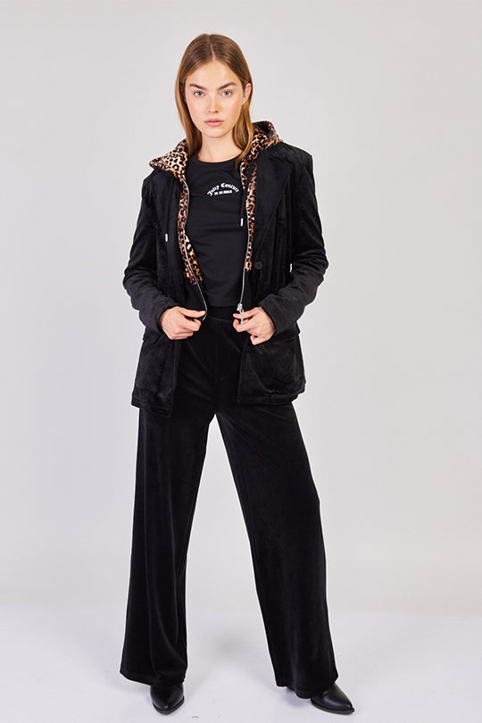 מכנסי טרנינג מבד קטיפה Wide Leg בצבע שחור