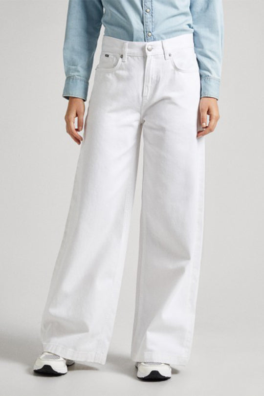 ג'ינס ארוך Wide Leg Coated בצבע לבן