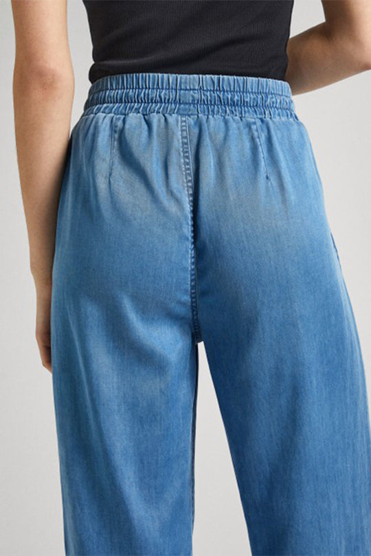 מכנסיים רחבים מבד דנים Loose בצבע כחול