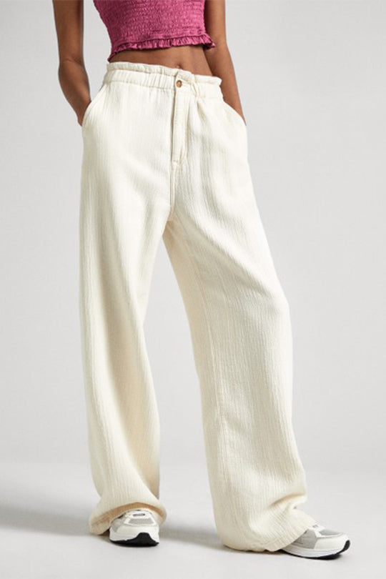 מכנסיים רחבים מבד קנבס Loose בצבע אופוייט