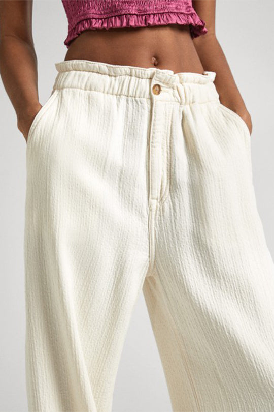 מכנסיים רחבים מבד קנבס Loose בצבע אופוייט